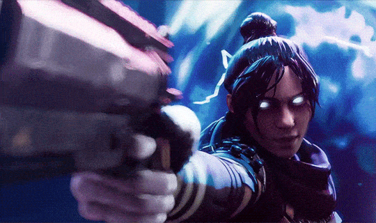 Wraith from Apex Legends pointing a gun at a character off screen, saying "Remember me?" before firing the gun. This clip is from a cinematic trailer.