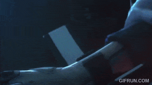 The character Eve from No Straight Roads extending out a hand toward the camera whilst floating and saying "So open your mind, sink into my gaze, and let yourself be reborn again!" This clip is from a cutscene in game.